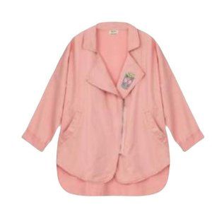 Lili Sidonio x Molly Bracken Pink Oversize Denim Asymmetrical Zip Jacket